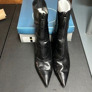 Nine West Zuza Black Mid Calf Black Leather High Heeled Boots
